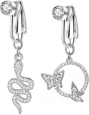 [Niaspi] 2Pcs Snake Butterfly Fake Belly Button Rings for Women Stainless Steel Non Piercing Clip On Belly Navel Rings Dangle Fake Belly Piercing Jewelry, Stainless Steel, Cubic Zirconia