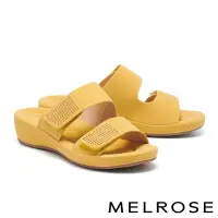 在飛比找Yahoo奇摩購物中心優惠-拖鞋 MELROSE 質感寬版條帶水鑽楔型高跟拖鞋－黃