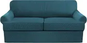 3 Pieces Sofa Covers Stretch Couch Covers for T Cushion Sofa Slipcovers Soft Furniture Covers with 2 Individual T Cushion Shape Seat Covers (Teal, Love seat XL)