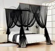 Mengersi Bed Canopy with Wooden Frame,Canopy Bed Curtains Bed Drapes for Full Queen Size Bed Mosquito Net for Girls Adults Bedroom Decoration (Black)