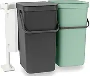 Brabantia Sort and Go Built-in Recycle Bin, 16 Litre Capacity, Jade Green/Grey (Pack of 2)