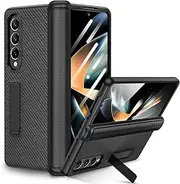 [ELEPIK] Case for Samsung Z Fold 4 with Kickstand, [Hinge Protection], [Full Body Protection] [Built-in Screen Protector] [PU Leather] Phone Case for Samsung Galaxy Z Fold 4, 5G, Carbon Fiber