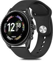 [Meliya] Silicone Band for Fossil Men's Gen 6/5E 44mm/Gen 5 Carlyle/Garrett/Women's Julianna Smart Watch, 22mm Adjustable Soft Silicone Sport Strap Replacement Band for Women Men (Black)