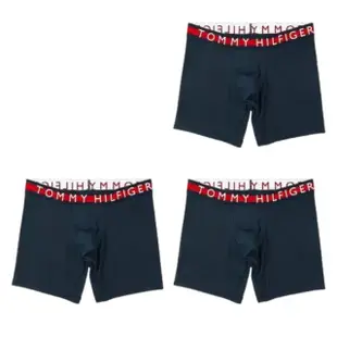 【Tommy Hilfiger】平口四角內褲 男士長版貼身內褲 封閉式 3件組盒裝 深藍色 MICRO RIB BOXER(美國進口)