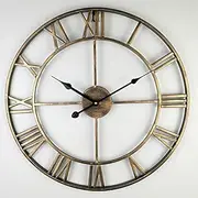 Large 47CM Outdoor Garden Wall Clock, 18.5 Inch Large Metal Silent Wall Clock with Roman Numerals, Wrought Iron Waterproof Outdoor Clock for Living Room, Home, Bedroom, Kitchen (Gold)