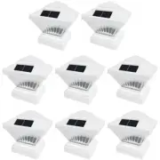 Set of 8 White Color Square Solar Light Post Cap 4x4 PVC Fence Style 246WX8