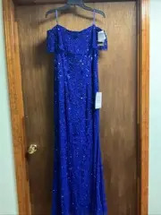 Adrianna Papell Navy Beaded Mesh Gown - Size 12 NEVER WORN