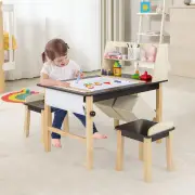 CostwayKid's Wooden Art Table and 2 Chairs Set wiht 2-Tier Open Shelf-Coffee