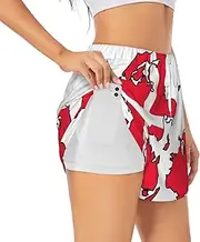 [JEJEA] Danish Flag Map Print Summer High-Waisted Athletic Shorts Women's Running Workout Shorts, Ideal for Gym Yoga Casual, White, XXL