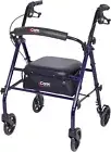 BRAND NEW Carex Steel Rollator Walker with Seat & Padded Backrest Dark Blue