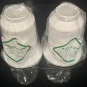 Two Vtg Woolly Lock Sewing Thread Lot Color White Nylon 1000M NEW