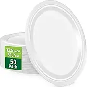 HOMURG Oval Disposable Paper Plate 12.5 Inch White, Heavy Duty Oval-Shaped Large Dinner Plates, Compostable Rigid Christmas or Birthday Party Tableware, Holiday Picnics BBQs Camping Dishware 50 Pack