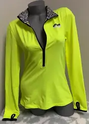 Victoria's Secret PINK Deep Zip Ultimate Pullover sz Medium Neon Yellow
