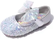 [TangDao] Girls Bling Mary Jane with Bow Glitter Ballet Flat Anti-Slip Princess Wedding Dress Shoes for Toddler Little Big Kids