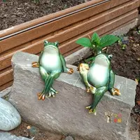 在飛比找樂天市場購物網優惠-青蛙擺件 創意陶瓷情侶青蛙工藝品家居花園陽招財台裝飾品擺件結