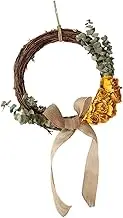 HAMPPLIES 1pc Birthday Wreath Pendant Dried Yellow Rose and Eucalyptus Garland for Weddings Home Decor and Party Decorations Flower Hanging Ornament