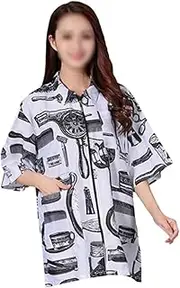 Minkissy Hairdresser Uniform Barber Coat Fiber Material Quick Dry Stylish Short Sleeves