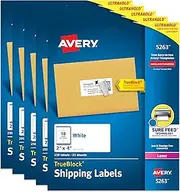 Avery Shipping Address Labels,Laser Printers,250 Labels,2x4 Labels,Permanent Adhesive,TrueBlock,5 Packs (5263)