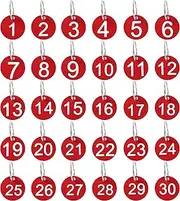 H&W 1-30 Numbers Tags and 30pcs Key Rings for Dormitory Keys House Lockers (Red)