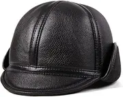 [HAMKVBPR] Men's Leather Hat Male Winter Warm Ear Protection Duck Tongue Cap Baseball Cap Autumn and Winter(Black,XX-Large)