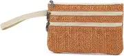 [BBORGDC] Zip Clutch Purse with Detachable Strap, Small Woven Crossbody Bag & Wristlet Pouch, Compact Braided Straw Purse for Everyday Essentials, Beach Vacations, and Travel Accessories, Strawbrown
