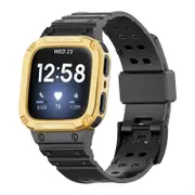 Watch Band with Protective Frame Uni-body Shockproof TPU Strap For Fitbit Versa 2/3 Versa Lite/Sense-Black Gold