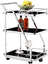 Home Kitchen Storage Trolley Bar Dining Room Tea Storage Cart Serving Cart Utility Trolley Organizer Rack Shelves for Kitchen Living Room Bathroom 63 X 45 X 84Cm(Black,Stainless Steel)