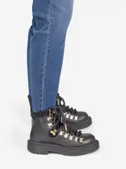 Black Combat Buckle Leather Boots