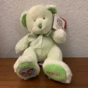 RUSS BERRIE GEMINI TEDDY BEAR GREEN TWO FACES ON FOOT 10” BEANS IN BUM