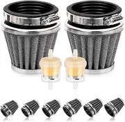 Swpeet 2Pcs 54mm Motorcycle Air Filter with 2Pcs Fuel Filter Replace Assortment Kit, Universal Cone Intake Breather Cleaner Replacement for 50cc 110cc 125cc 150cc 200cc Atv Dirt Bike, Scooter (Black)