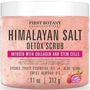 First Botany, Himalayan Salt Body Scrub with Collagen & Stem Cells, Natural Exfoliating Salt Scrub Body & Face Souffle helps with Moisturizing Skin, Acne, Cellulite, Dead Skin Scars, Wrinkles, 11 oz