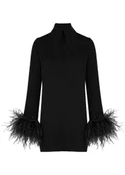 16 Arlington Michelle Feather-trimmed Mini Dress - Black 16