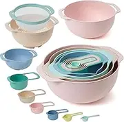 HPAMR 10 Pcs Nesting Bowls Set with Measuring Spoon, Colander, Sifter, and Large Bowl, Serving Bowls for Kitchen, Prepping, Nesting Bowls for Space Saving Storage Great for Cooking and Baking