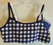 Old Navy Girls 6-7 / 8 Cami Bra 2 Pack Navy Cream Gingham Stripes 770923 #15122