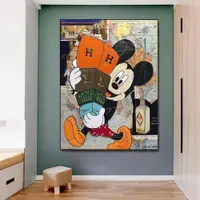 在飛比找蝦皮購物優惠-迪士尼塗鴉帆布畫卡通米老鼠海報和版畫牆壁藝術圖片適用於客廳家