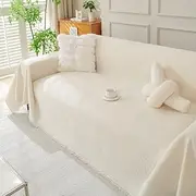 Boho Couch Cover,Sofa Covers with Tassel,Washable Sofa Slipcovers Simple Couch Protector for Dogs Chenille Sectional Couch Covers L Shaped Couch Cushion Covers (Beige, L(180cm*300cm))