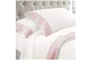 Kingtex 1500 Thread Count Crochet Lace Microfibre Sheet Set King Rose Pink/White