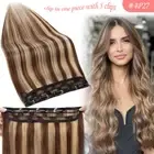 Thick One Piece Weft Russian Remy Human Hair Extensions 3/4 Full Head Clip in
