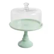 NEW Pioneer Woman Green JADEITE CAKE STAND & Glass DOME 10" Easter Spring