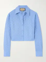 [Gucci] Gucci - Cropped Cotton Oxford-jacquard Shirt - Light blue - IT36 IT 36 Blue