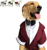 lovelonglong Pet Costume Dog Suit Formal Tuxedo with Black Bow Tie for Small Medium Large Size Dogs Cats 5 Colors (L-M, Reddish Brown)