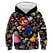 Kids Boys Girls Super Mario Printed Hoodie Long Sleeve Sweatshirt Hooded Pullover Casual Sports Tops Gift F 6-7 Years