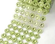10YD Apple Green Diamond Bling Mesh Rhinestone Ribbon Wrap Wedding Decoration 4"