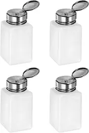 uxcell 4PCS 180ML(6oz) Push Down Alcohol Dispenser Pump Liquid Press Empty Bottles Refillable Container for Acetone Cleanser Nail Polish Remover, White