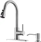 Elegant Brushed Nickel Kitchen Faucet with Pull-Down Sprayer & Soap Dispenser