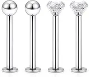 [Cisyozi] 3PCS 14G 16G Stainless Steel Clear Cubic Zirconia Tongue Labret Cheek Ring Piercing Jewelry Retainer 14-19mm