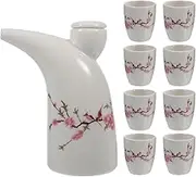 Ciieeo 1Set Ceramic Sake Pot Cups Traditional Rice Wine Serving Container Elegant Design for Tea Wine Hot Cold Drinks for Homes Restaurants and Tea