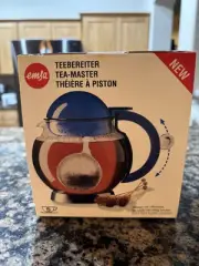 Emsa Hot Tea Master Tea Maker Glass Pot Blue With Lifting Infuser Ball