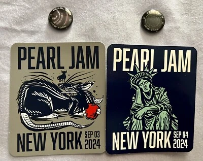 PEARL JAM STICKER & BUTTON PIN SET 4 MSG NYC 2024 GARDEN NEW YORK STATUE LIBERTY