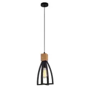 FARO Pendant Lamp Light Interior ES Matte Black Convex Cone with Wood Highlight OD180mm